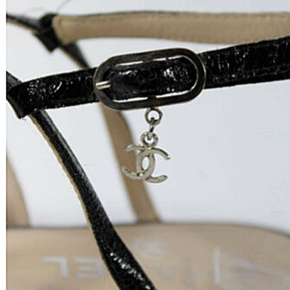 Chanel CC Logo Black Leather Slingback Flats 6 - Picture 7 of 9